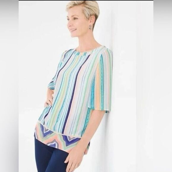 Chicos Petite Chevron Striped Popover Top - Picture 1 of 4